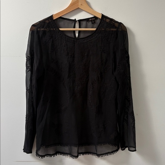 Ella Moss longsleeve blouse top shirt silk embroidered sheer black size XS - Picture 9 of 11